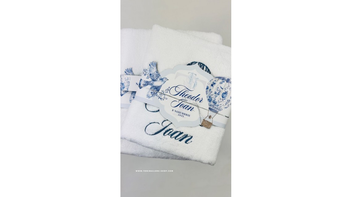 Trusou botez baietel Hot Air Balloon Blue Toile cu baloane de aer cald design elegant 4